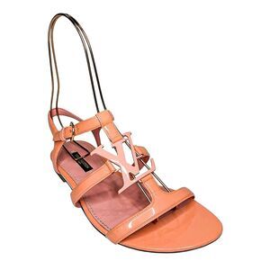 Louis Vuitton Peach Patent Leather Strappy Gladiator Sandals Pink LV Logo EU 36